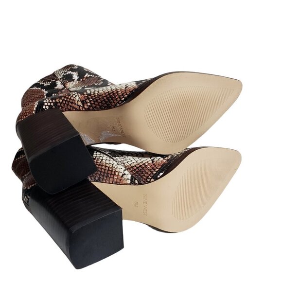 Nine West Womens Brown Snake Print Slip On Pointed Toe Zip Booties Boots Sz 5 M - Picture 7 of 9